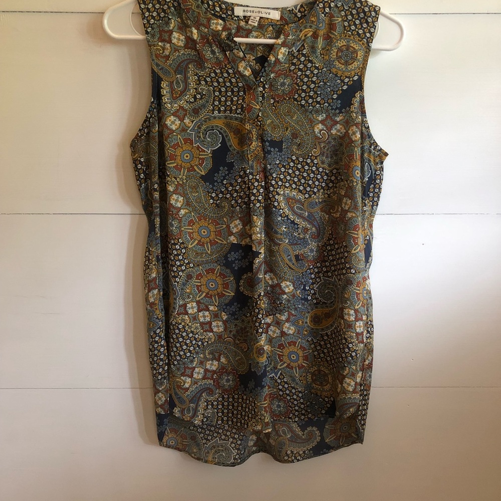 Rose + Olive sleeveless shirt.